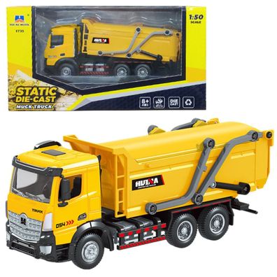 LeanToys Müllwagen Metall fahrbar Huina Gelb 1:50