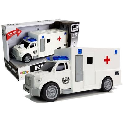 LeanToys Friktionsantriebsauto Krankenwagen Weiß 1:20 mit Sound
