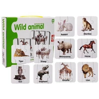 LeanToys Lernpuzzle Wildtiere 10 Verbindungen Englisch