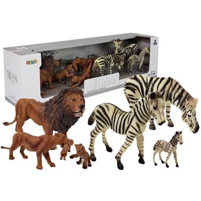 LeanToys Figurensatz Afrika Wildtiere Löwenfamilie Zebras