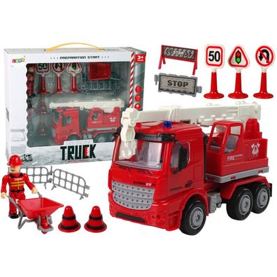 LeanToys Feuerwehrsatz Kran Straßenschilder Feuerwehrmann
