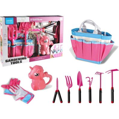 LeanToys Garten Kit Tasche Werkzeuge Handschuhe Harken Rosa Einhorn