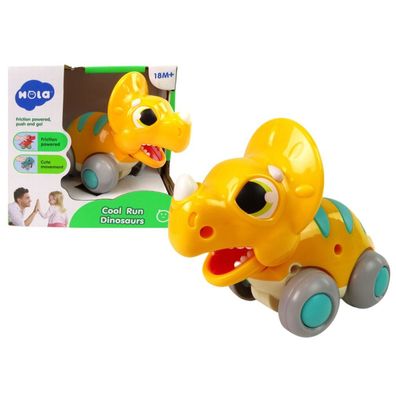 LeanToys Dinosaurier auf Rädern, gelbe Triceratops-Figur