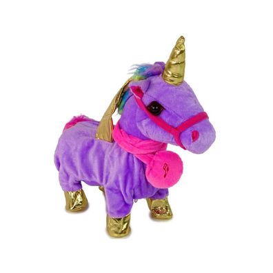 LeanToys Maskottchen Pferd interaktives Einhorn lila goldene Flügel