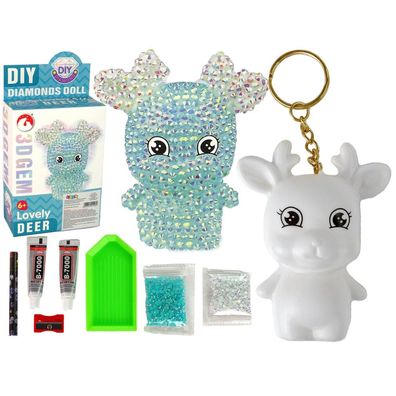 LeanToys DIY Diamant Rentier DIY Kristall 3D Schlüsselanhänger Set Blau