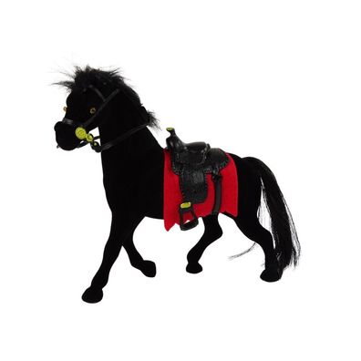 LeanToys Samtfigur Schwarzes Pferd Roter Sattel Bauernhof