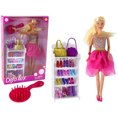 LeanToys Lucy-Puppe, rosa Glitzerkleid, Schuhset