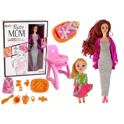 LeanToys Schwangere Babypuppe Langes Haar Zubehör