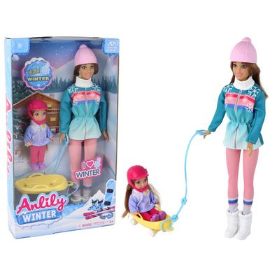 LeanToys Anlily Dolls Mutter-Tochter-Schlittenset