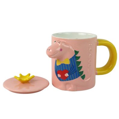 LeanToys Dinosaurier-Pink Dinosaurier-Becher mit Sieb, 400 ml