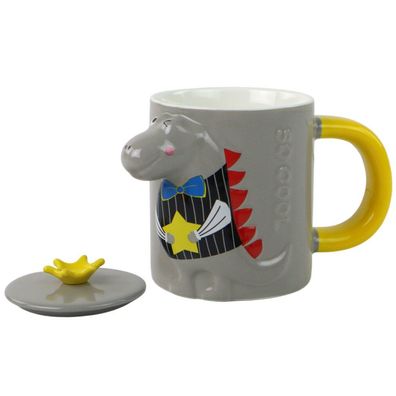 LeanToys Graue Dinosaurier-Tasse mit Sieb, 400 ml