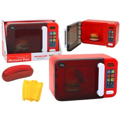 LeanToys Kuchenka Mikrofalowa Mikrofala Zabawkowa Czerwona Dodatki