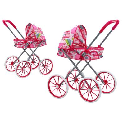 LeanToys Puppenwagen große Räder faltbar rosa Muster