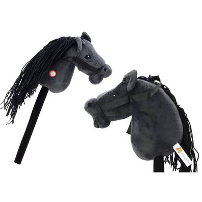 Hobby Horse Pferdekopf am Stock/langen schwarzen Haaren & Sound Plüschspielzeug