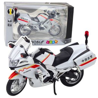 LeanToys Metall Motorrad Licht/Sound Weiß Rot Gelb Linien 1:12