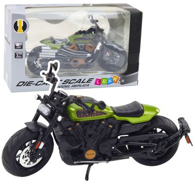 LeanToys Chopper Metall Motorrad Licht/Sound Schwarz Grün Teile 1:12