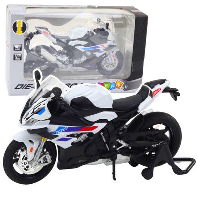 LeanToys Sport-Motorrad Metall Licht/Sound Weiß S1000 1:12
