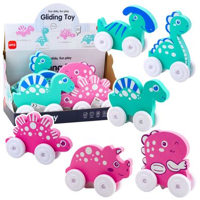 LeanToys Eva Schaumstoff Dinosaurier Mit Rädern Für Baby Rosa Blau Mix