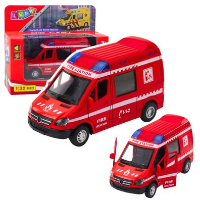 LeanToys Metall-Feuerwehr-Lkw Drive Pull Back Lights Sounds Rot 1:32