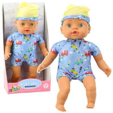LeanToys Baby Doll Blau Gemustertes Kleidungsstück Mütze Mit Ohren 31Cm