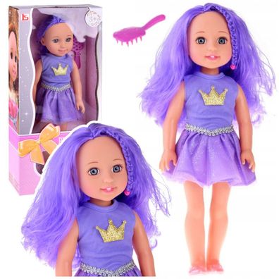 LeanToys Puppe Im Kleid Mit Krone Langes Haar Lila Bürste 38Cm