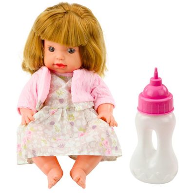 LeanToys Baby-Puppe Mit Trinkflasche Kleid Puderrosa Klänge 30Cm