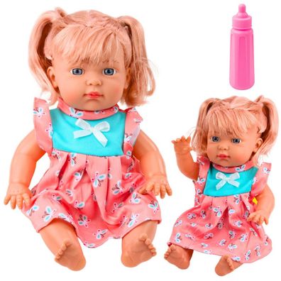 LeanToys Baby Puppe In Buntem Kleid Ponys Flasche Sound
