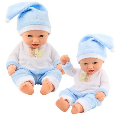 LeanToys Babypuppe Im Blauen Pyjama Mütze Mit Bommel