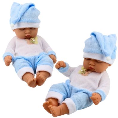 LeanToys Schlafende Babypuppe Im Blauen Pyjama Mütze Mit Bommel