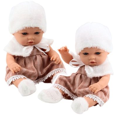 LeanToys Baby Doll Beige Kleid Hut Kragen Socken