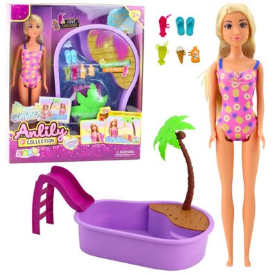 LeanToys Anlily Doll Set On Beach Pool Palm Zubehör 8 El