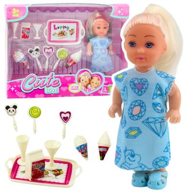 LeanToys Mini Puppe Set Süßes Zubehör Blaues Kleid