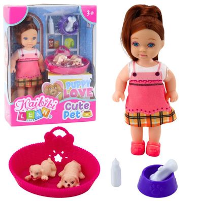 LeanToys Mini Doll Set Mit Zwei Welpen Lair Bowl Bottle