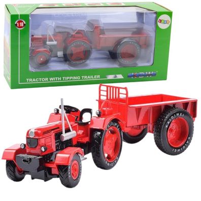 LeanToys Metall-Ackerschlepper Mit Anhänger Rot 1:18