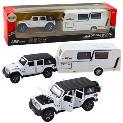 LeanToys Mobiler Geländewagen Bausatz Camper Metal Powered Lights Sound Weiß 1:32