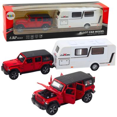 LeanToys Geländewagen-Bausatz Camper Metal Drive Lights Sounds Rot 1:32