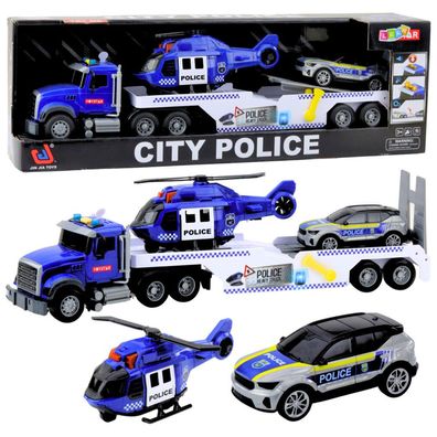 LeanToys Polizeiwagen, Hubschrauber, Auto, Polizeiauto, Licht/Sound