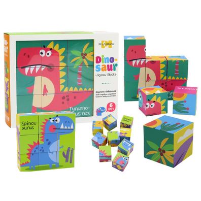 LeanToys Lernpuzzle 6in1 Blöcke Puzzlewürfel 6 Bilder Dinosaurier 9 El