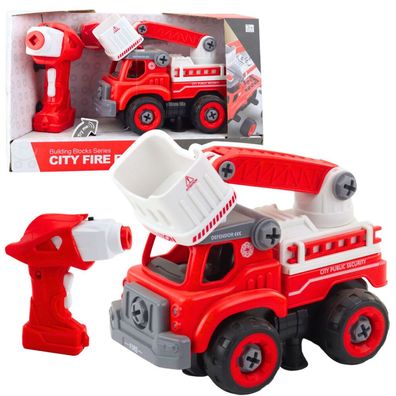 LeanToys Fire Truck with Turning Boom, Remote Controlled, 2-in-1 Screwdriver