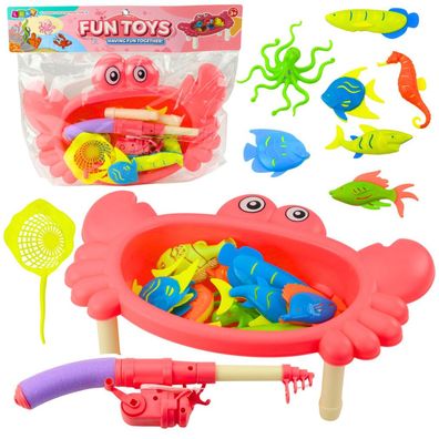 LeanToys Fischfängerset Krabbentisch 10 Fische Fischrute Bildschirm Rosa