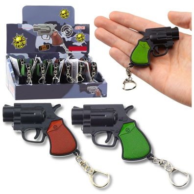 LeanToys Mini-Pistolen-Revolver-Schlüsselanhänger mit LED-Licht und Laser 6,5 cm