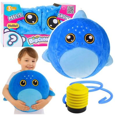 LeanToys Wachsender Plüsch-Springball in Form eines blauen Hais, 50 cm