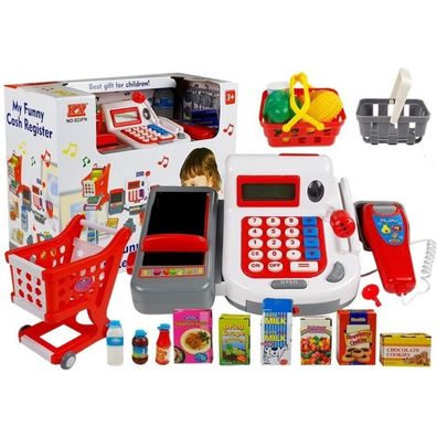 LeanToys Cash Register with Trolley Baskets & Accessories