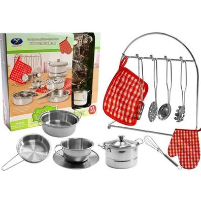 LeanToys Set of Stainless Steel Pots for Children 23 elements