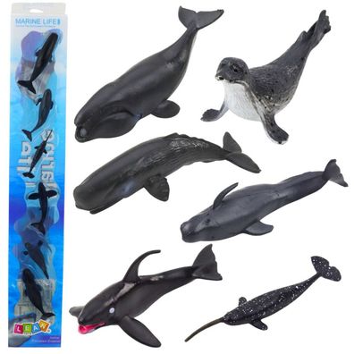LeanToys Mini-Figurenset Meerestiere Säugetiere Orca Fotka Delfin 6-8Cm 6Tlg
