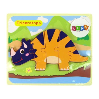 LeanToys Holzpuzzle Dinosaurier Triceratops Ankylosaurus Orange