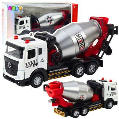 LeanToys Betonmischer, Baufahrzeug, Metallkabine, rotierende Trommel, Licht/Sound