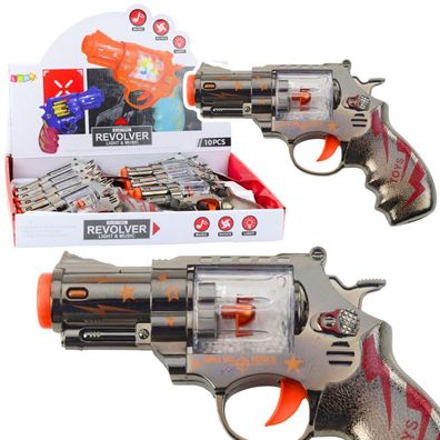 LeanToys Spielzeugpistole, Revolver, Magazin mit Bällen, Lichtern und Geräuschen