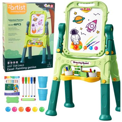 LeanToys Doppelseitige magnetische Whiteboard-Tafel mit Magneten und Kreide, 48 Stück
