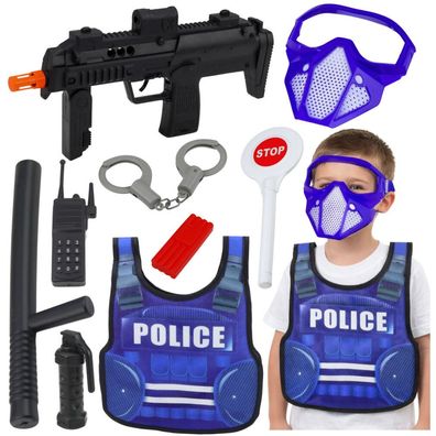 LeanToys Polizei-Set, Weste, Gewehrmaske, Funkgerät-Zubehör